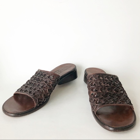 Cole Haan Brown Woven Leather Slide Sandal 8 - Picture 2 of 8
